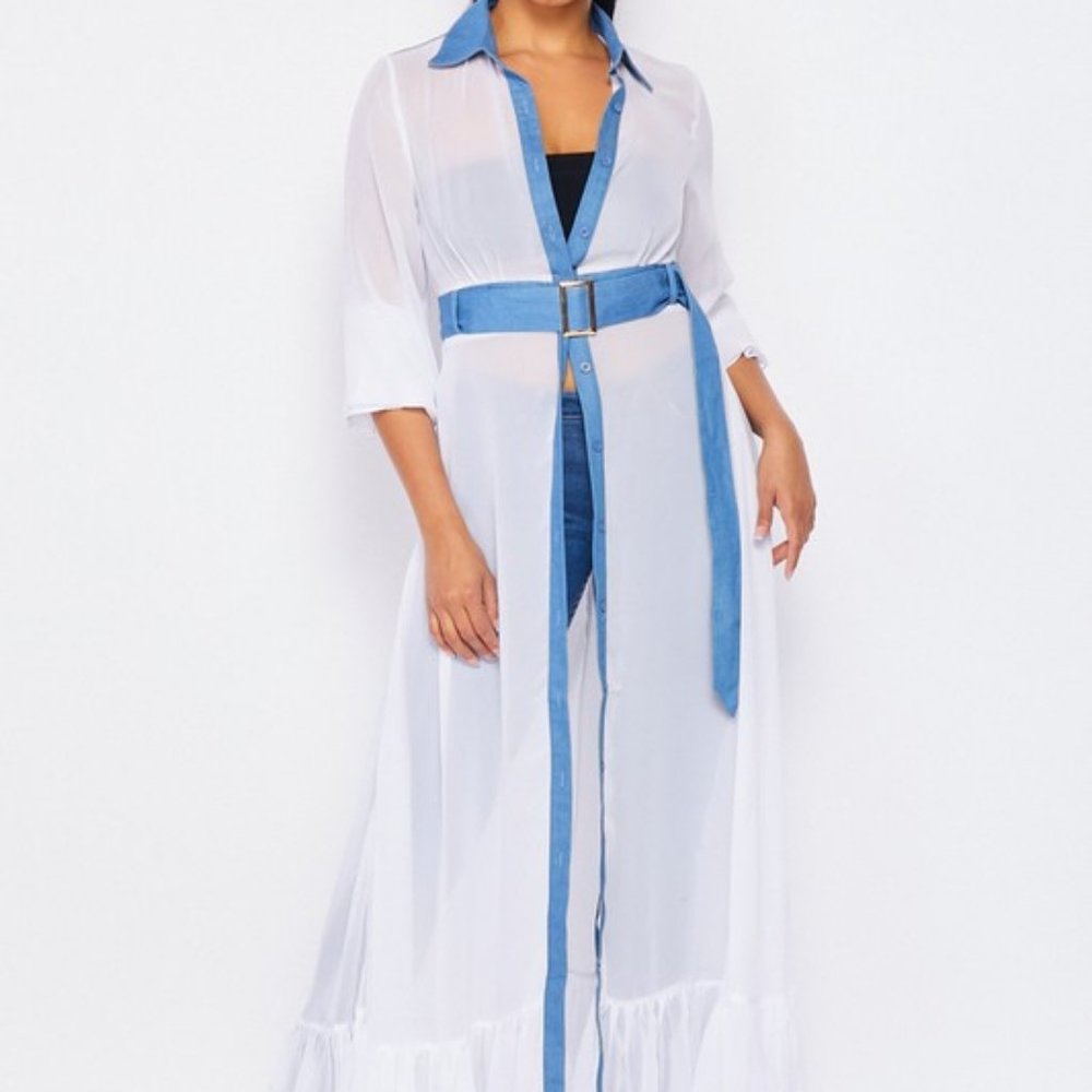 White Duster w/ Denim Trim